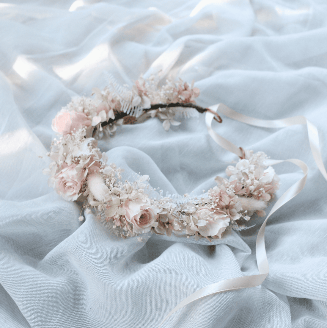 Romantic Preserved Rose Flower Crown PINK CHAMPAGNE
