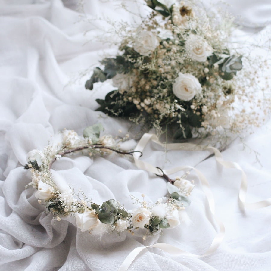 Everlasting White Rose Flower Crown ELEGANT BEAUTY