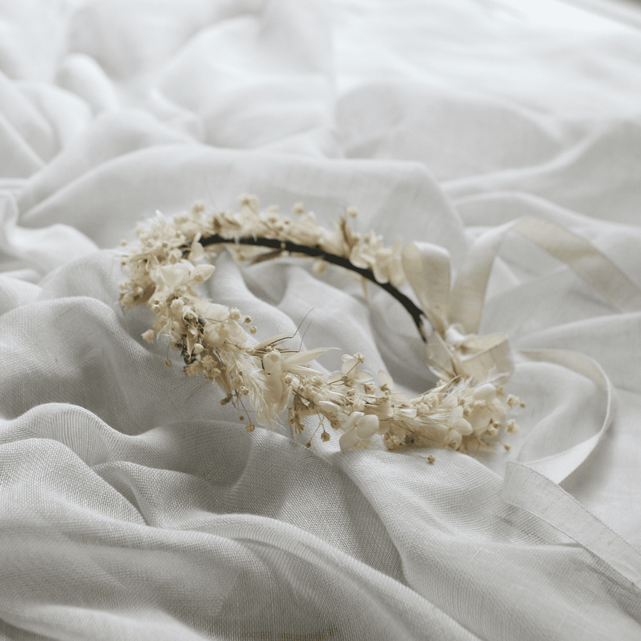 Dainty Boho Dried Flower Crown NATURAL IVORY